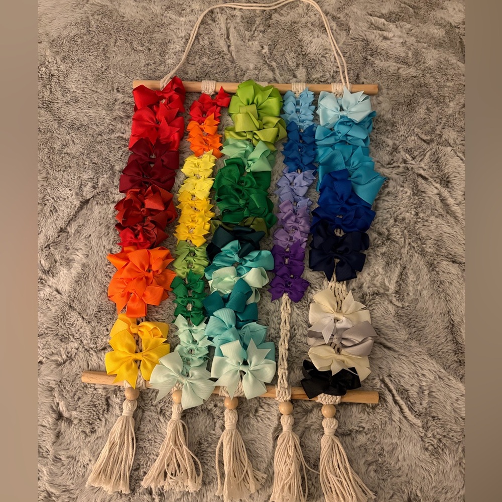 Macrame Hair Bow Holder With Colorful Bows